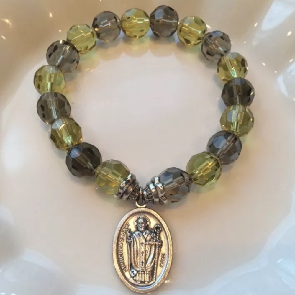 2 for $25 Grey Green Czech Bracelet Saint Nicholas